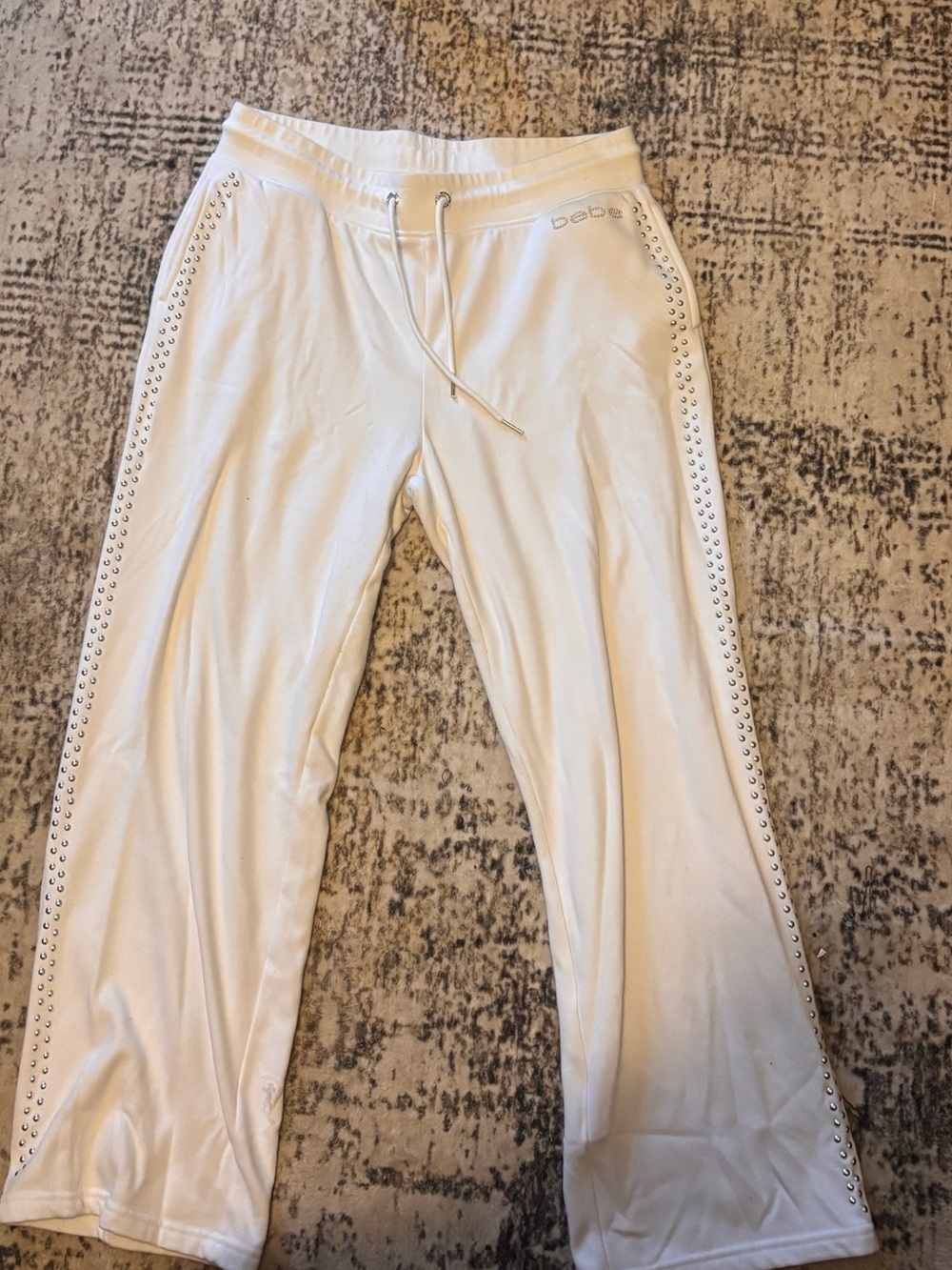 bebe Cream Eyelet-Trim Drawstring Lounge Pants